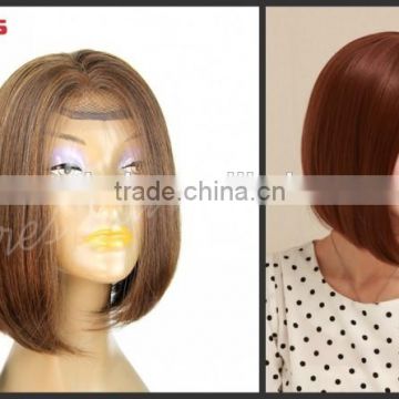 short bob kosher wig pure brown color full lace wig with brazilian remy hair