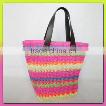 Promotion wholesale paper straw and beach with woven bag pvc handle bag