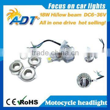 hot selling LED 18W Motorcycle bike motor 6000K Hi/Lo bulb light headlight Kit 6-36V h4 h6