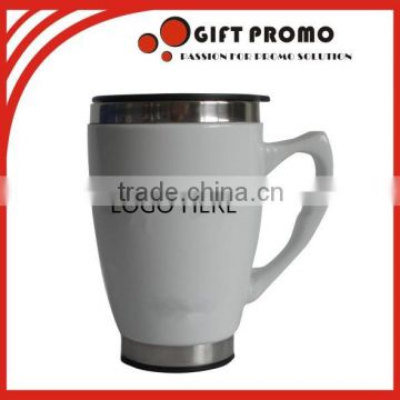 Promotional White Ceramic Travel Mug