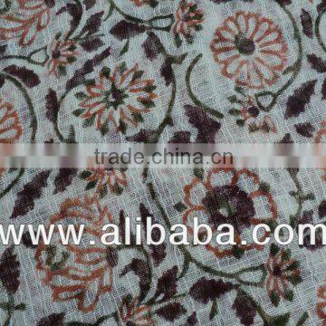 INDIAN HAND BLOCK PRINTED COTTON FABRICS AVAILABLE IN QUANTITY , FLORAL PRINTS HANDBLOCK SANGANERI PRINT COTTON VOILE FABRICS FR