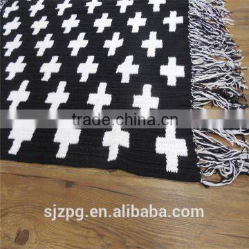 handmade white and black cross knit blanket outdoor blanket