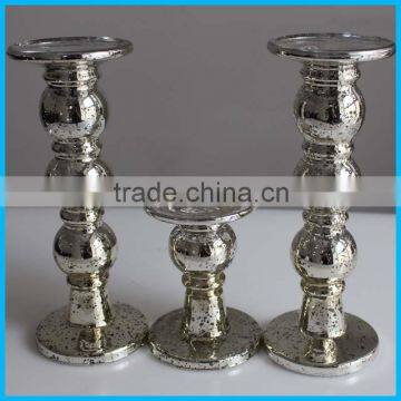 Tall silvery bead long stemm glass candlestick