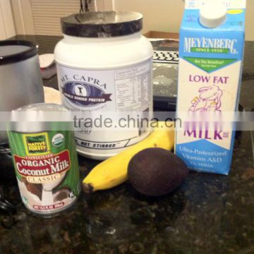 Banana Flavored Goat UHT milk 3.5% Formula and Ingredients.