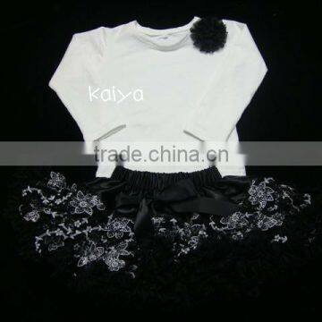 Brief Design Baby Girls Plain White Shirt Black Frill Frockr Long Sleeves Top Good Quality Cotton Clothes Bulk Sale