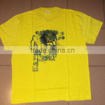 Mens 100% cotton short sleeve yellow color printed t-shirt