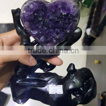 Natural Romantic Heart Shape Amethyst Geodes Purple Quartz Crystal Cluster
