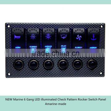 Marine Boat LED Illuminated Check Pattern Rocker Switch Panel photo-2