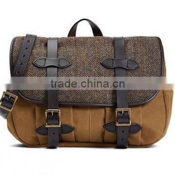 Tweed Fabric and Leather canvas Messenger Bag