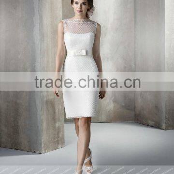 LC41 Simple High Neck Short Wedding Dress 2015 Beaded Sheath Sleeveless Knee-Length Vestidos De Noiva Princesa