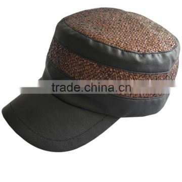 Fashion design girl's army cap with leather brim