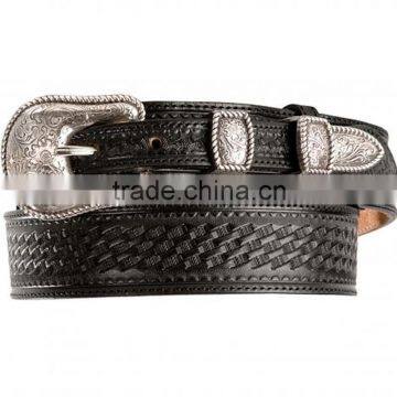 Western men rodeo style cowhide leather ranger basketweave emboss leather belts wholesale