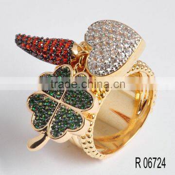 Three color plated jewelry diamond ring model price/ fashion dinner party lucky stone finger ring