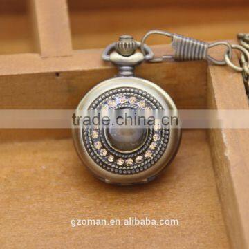 Retro brass cat eye small pocket watch with diamond