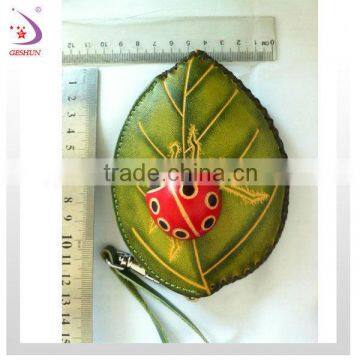 leaf leather coin wallet