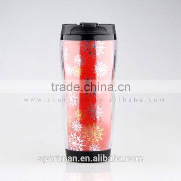 Non-spill stainless steel travel mug with logo imprint 16oz paper insert coffee mug vacuum&thermos flask mug