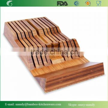 Bamboo in-Drawer Knife Tray with Handle Rest Wedge 18"x9"x2.5"