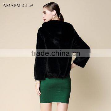 Hot Sale Short Black Mink Fur Hooded Coat for Winter photo-3