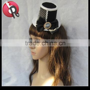 Black red Party Clip On Hat Costume Ball Retro Bird Cage Mesh Bow Rose Ribbon