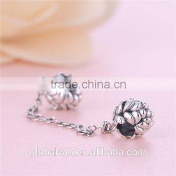 Solid Silver Flower Safety Chain fit for Silver European Brand Bracelet