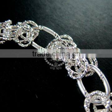 20cm Silver Plated Brass Faceted Circle Round Oval Link Fashion DIY Bracelet Supplies 1900066 photo-4