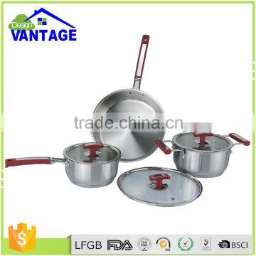 High quality 6pcs cookware set stainless steel pot with saucepan and casserole