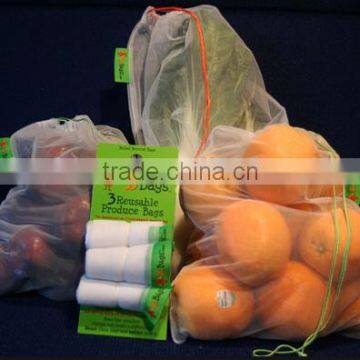 Reusable Drawstring Mesh Produce Bags For Store Food, Fruit / Vegetable