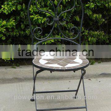 Antique Black Foldable Wrought Iron Mosaic Chair