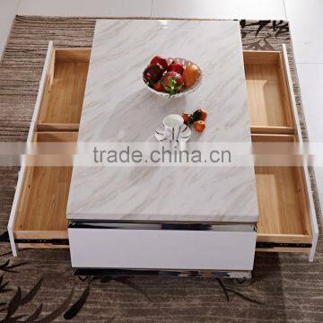 Simple Coffee Table With White Marble and Drawers photo-3