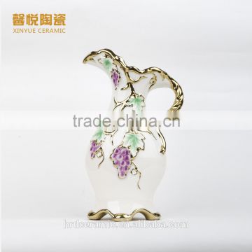 Stock Golden Ceramic Plate/bulk ceramic vase grape design