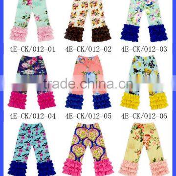 Navy Floral Printing 3/4 Pants Toddler Girl Floral Sew Sassy Icing Pants Girls Ruffle Pants photo-5