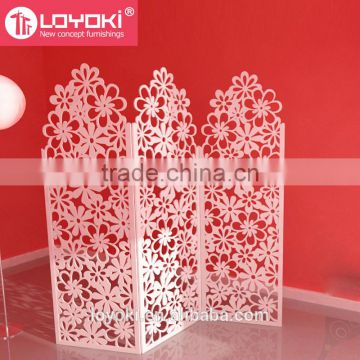 home decor White 3 Panel Handcrafted Wood Room Divider Screen MDF wood flower carving room divider