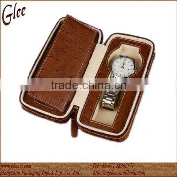 Brown leather wristwatch case with ziper