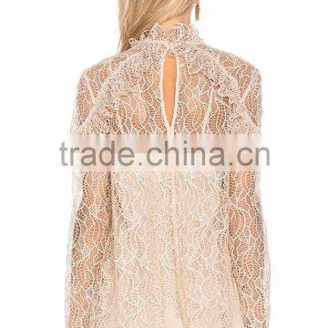 Fashion Lace Top Elegant Women Casual Tops Latest Saree Blouse Designs photo-3