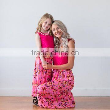 2017 Newest bright colour mommy and me patchwork long dress