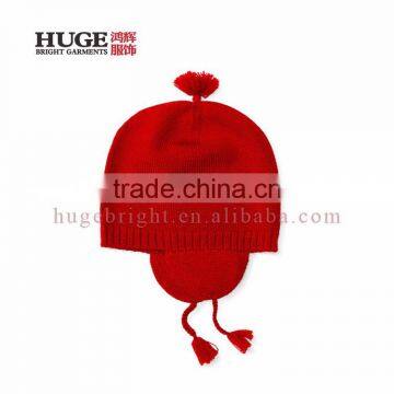 100% Soft Merino Wool Tasseled Earflaps Winter Beanie Hat photo-3