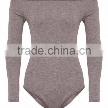 Women Underwear Plain Off Shoulder Sexy Tight Silm Fitness Basic Grey Round Neck Bodysuit photo-6