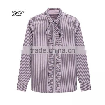 Wholesale 2017 Custom Ladies Fashion Frill Blouse Stripes Relaxed Ruffle Shirts