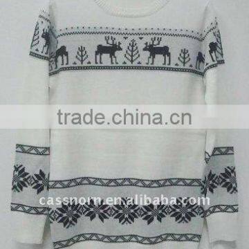 100% cotton ladies jacquard sweater with deer pattern