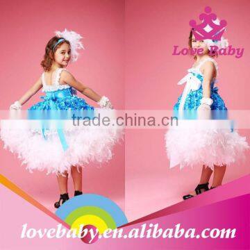 Hottest Royalblue Rosette Feather Long Dress Baby Girl Party Dress photo-5