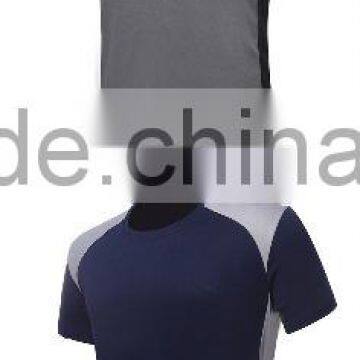 Polyester Short Sleeve Gym Quick Dry Stringer Blue White T-shirt photo-5