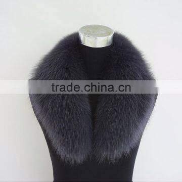 Myfur Women Cotton Padded Coat Dyed Blue Fox Fur Collar in Grey Color