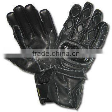 Black leather motorcycle gloves