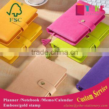 High quality pu cover planner with metal buckle custom loose leaf binding notebook with tassels gold foil logo