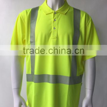 Hi-vis short sleeve 3M tape reflective safety ANSI night use protective polo shirt