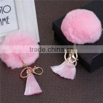 Gold Plated Pink Angora Pom Pom Ball Rayon Tassel Custom Key Chain photo-3