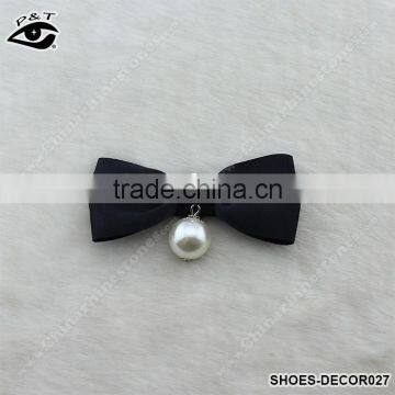 Black Satin Bowknot Deign Ornament for Shoe decoration with metal clip