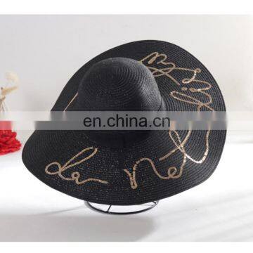 Embroidery Letters Straw Hat Summer Sun Hat Large Brimmed Hat Beach Hat