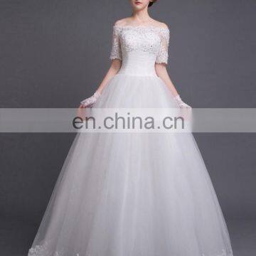 Off-shoulder Lace Wedding Dress A Line Slim Floor Length Bridal Gown photo-2
