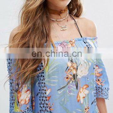 CH317 Summer Hot Womens Floral Print Sexy Off Shoulder Beach Dress photo-3